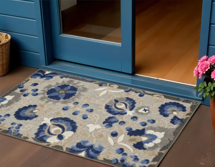 3' X 4' Blue And Gray Indoor Outdoor Area Rug