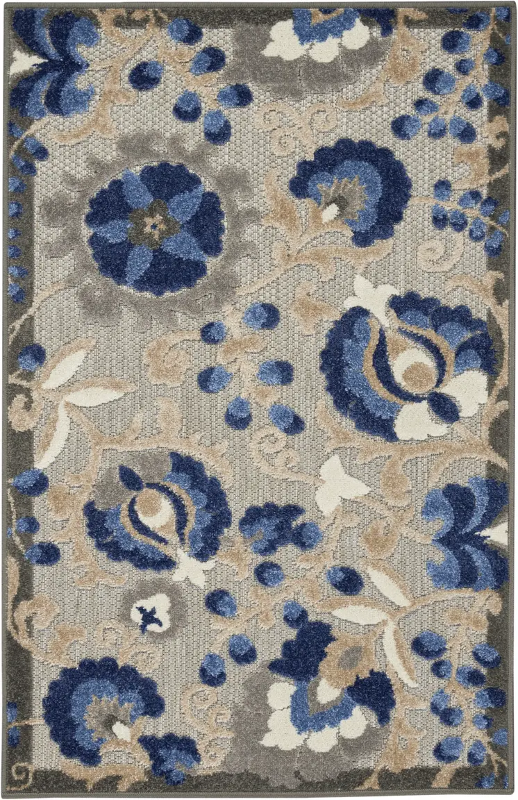 3' X 4' Blue And Gray Indoor Outdoor Area Rug