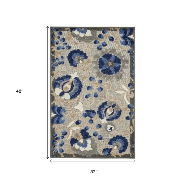 3' X 4' Blue And Gray Indoor Outdoor Area Rug