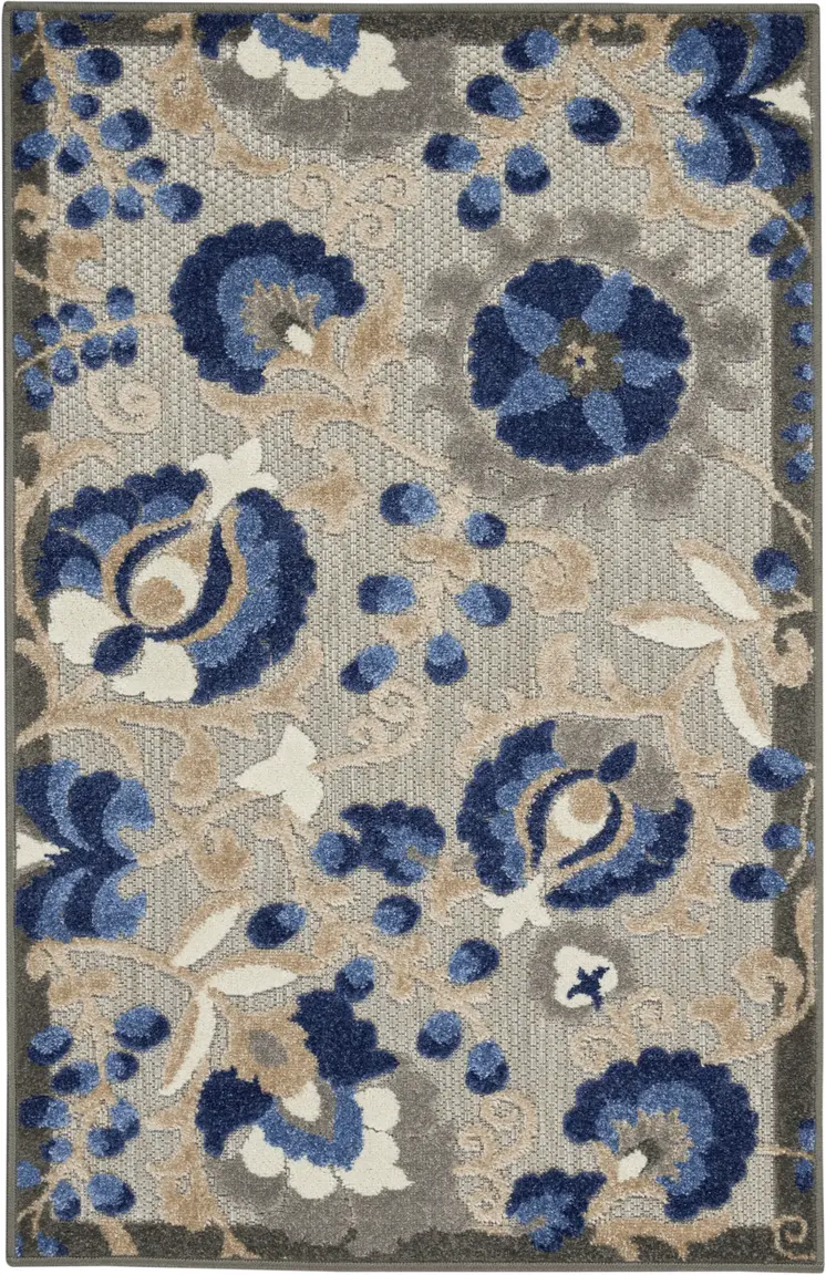 3' X 4' Blue And Gray Indoor Outdoor Area Rug
