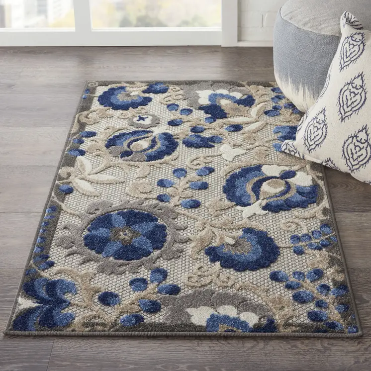 3' X 4' Blue And Gray Indoor Outdoor Area Rug