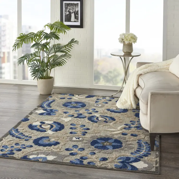 4' X 6' Blue And Gray Indoor Outdoor Area Rug
