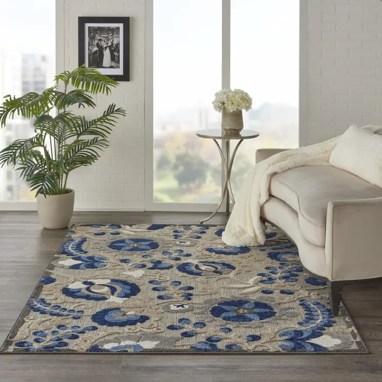 4' X 6' Blue And Gray Indoor Outdoor Area Rug
