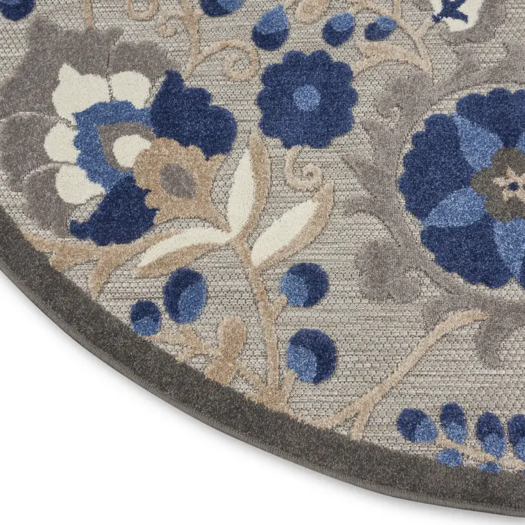 4' Blue And Gray Round Indoor Outdoor Area Rug
