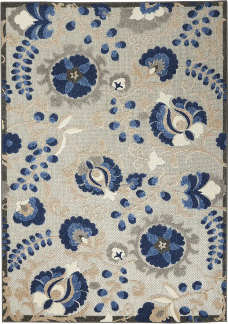 6' X 9' Blue And Gray Indoor Outdoor Area Rug