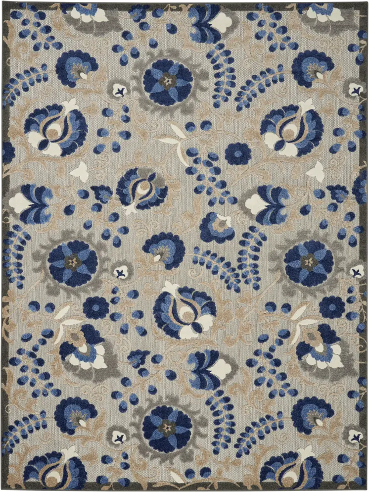 7' X 10' Blue And Gray Indoor Outdoor Area Rug