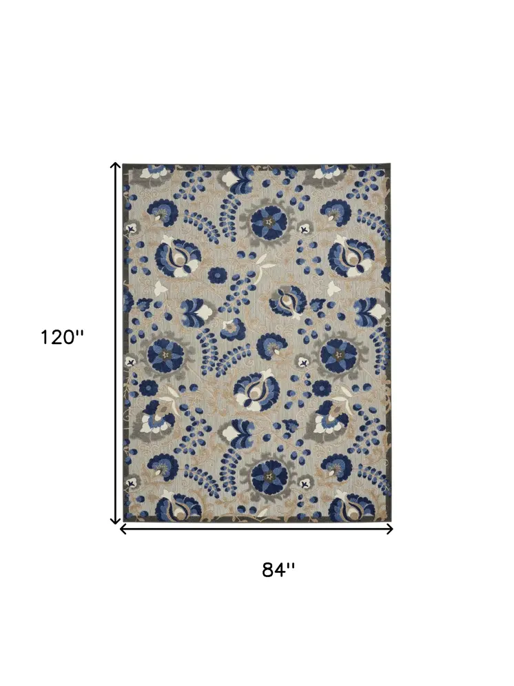 7' X 10' Blue And Gray Indoor Outdoor Area Rug