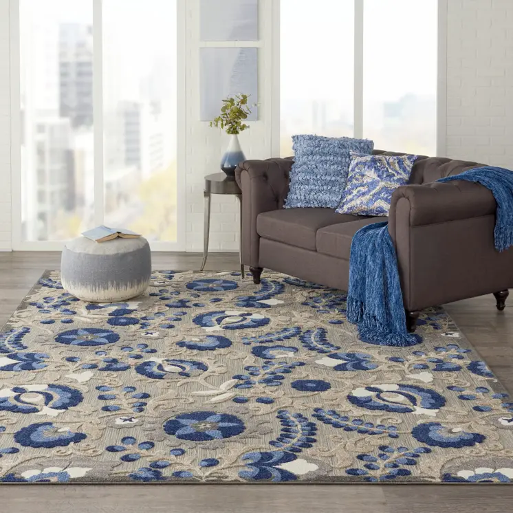 7' X 10' Blue And Gray Indoor Outdoor Area Rug