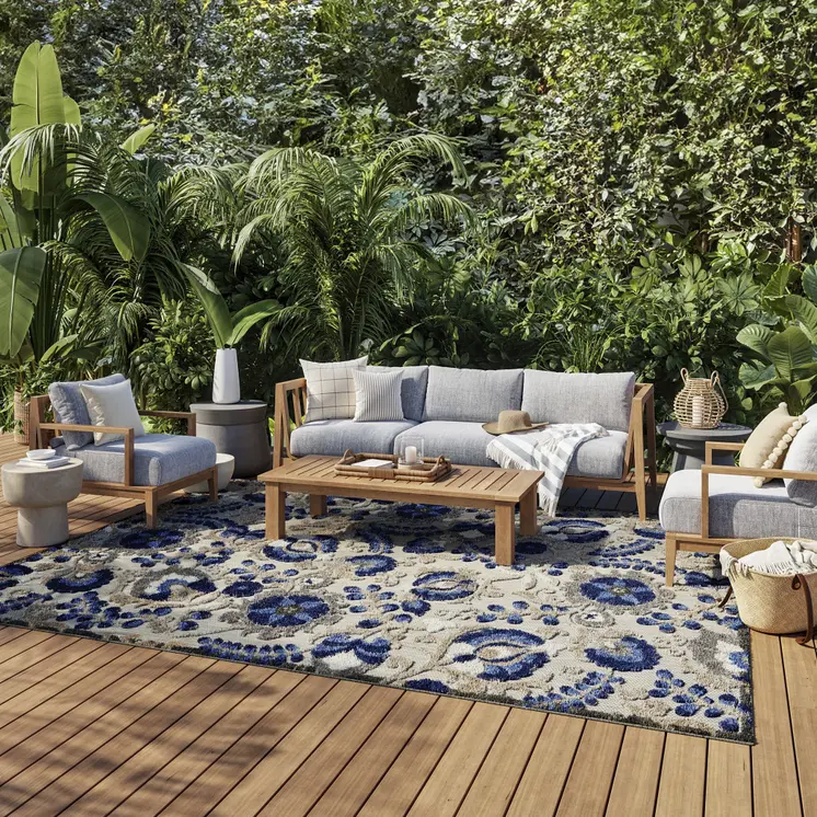 7' X 10' Blue And Gray Indoor Outdoor Area Rug