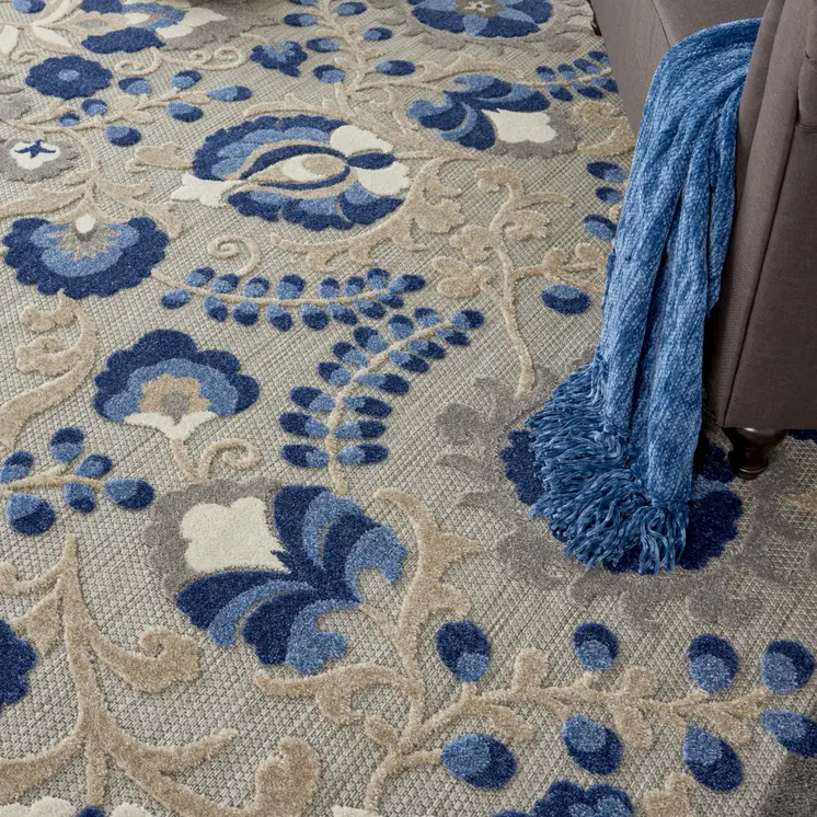 7' X 10' Blue And Gray Indoor Outdoor Area Rug