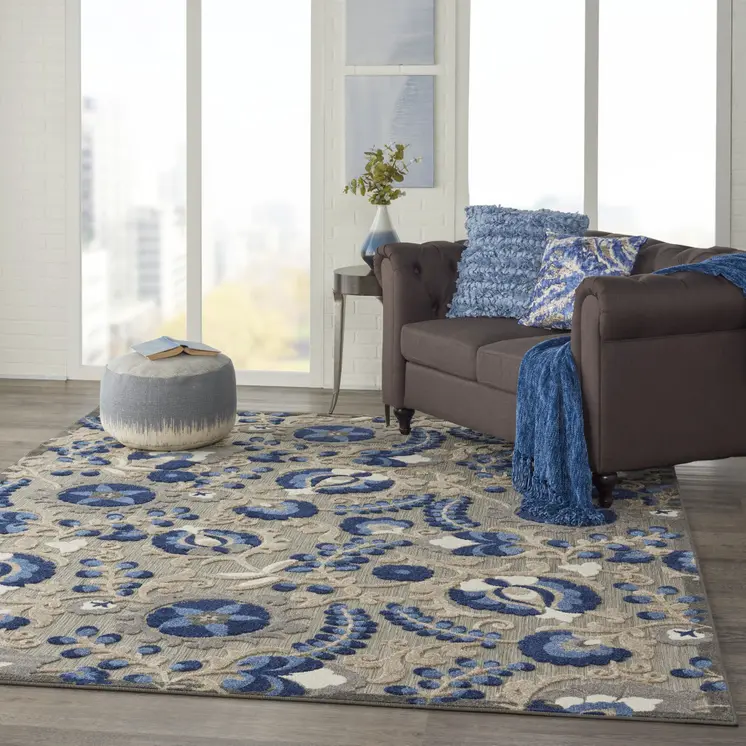 8' X 11' Blue And Gray Indoor Outdoor Area Rug