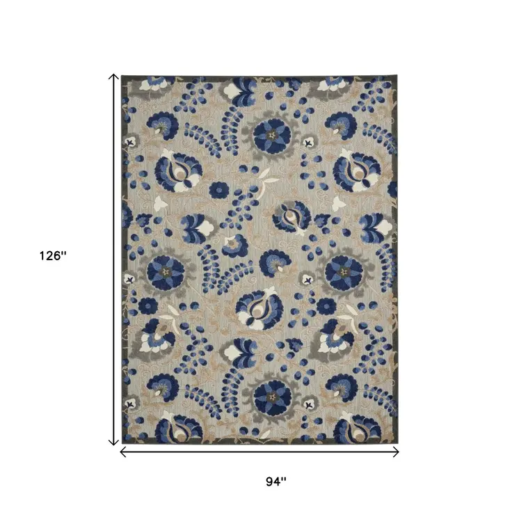 8' X 11' Blue And Gray Indoor Outdoor Area Rug