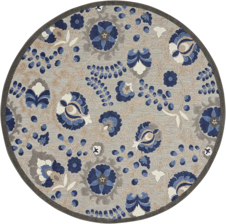 8' Blue And Gray Round Indoor Outdoor Area Rug