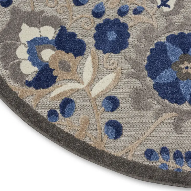8' Blue And Gray Round Indoor Outdoor Area Rug