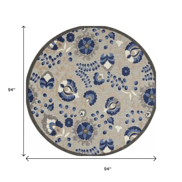 8' Blue And Gray Round Indoor Outdoor Area Rug