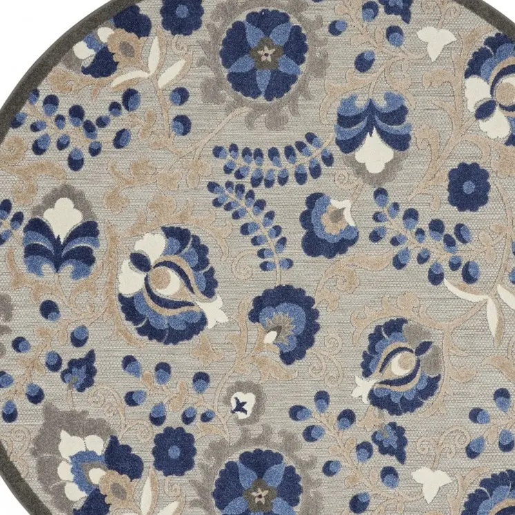 8' Blue And Gray Round Indoor Outdoor Area Rug