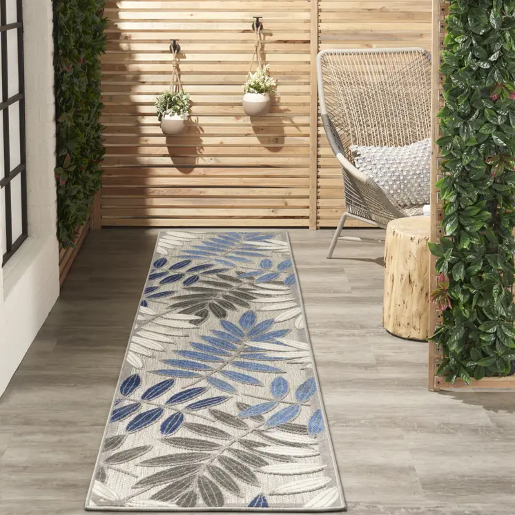 6' Blue And Gray Floral Indoor Outdoor Area Rug