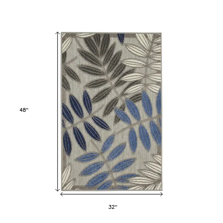 3' X 4' Blue And Gray Floral Indoor Outdoor Area Rug