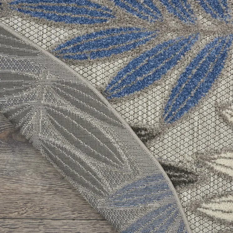 4' Blue And Gray Round Floral Indoor Outdoor Area Rug