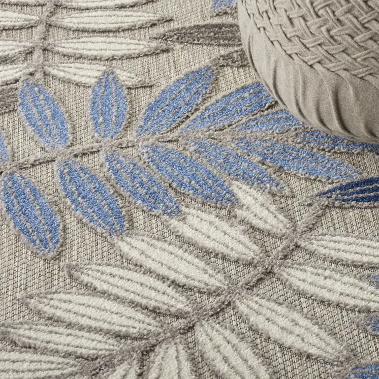 4' Blue And Gray Round Floral Indoor Outdoor Area Rug