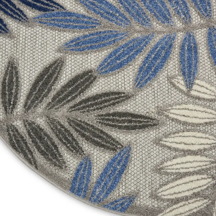 4' Blue And Gray Round Floral Indoor Outdoor Area Rug