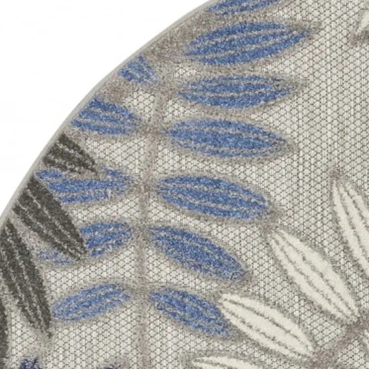 4' Blue And Gray Round Floral Indoor Outdoor Area Rug
