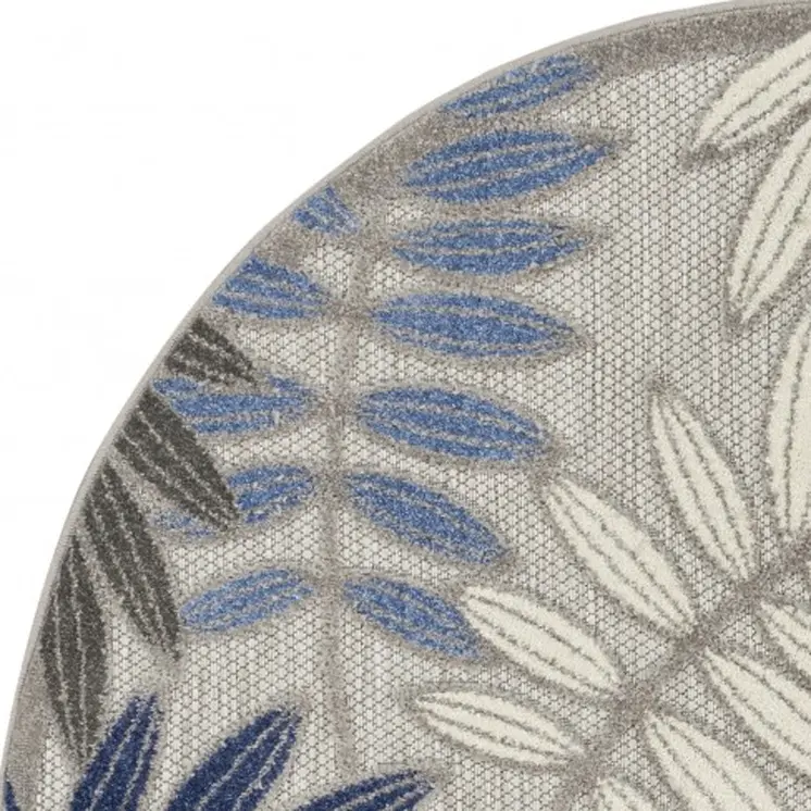 4' Blue And Gray Round Floral Indoor Outdoor Area Rug