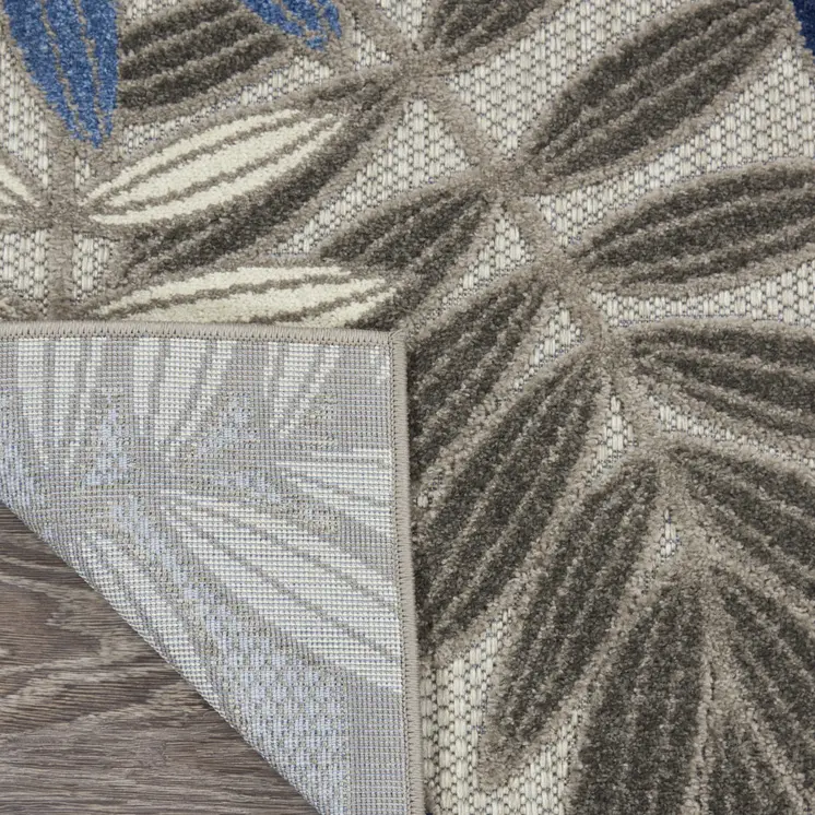 5' X 7' Blue And Gray Floral Indoor Outdoor Area Rug