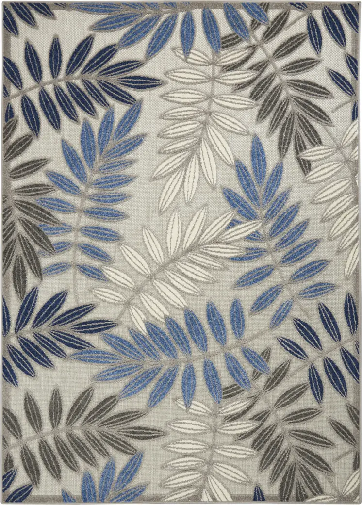 5' X 7' Blue And Gray Floral Indoor Outdoor Area Rug