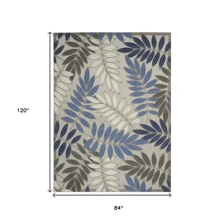 7' X 10' Blue And Gray Round Floral Indoor Outdoor Area Rug