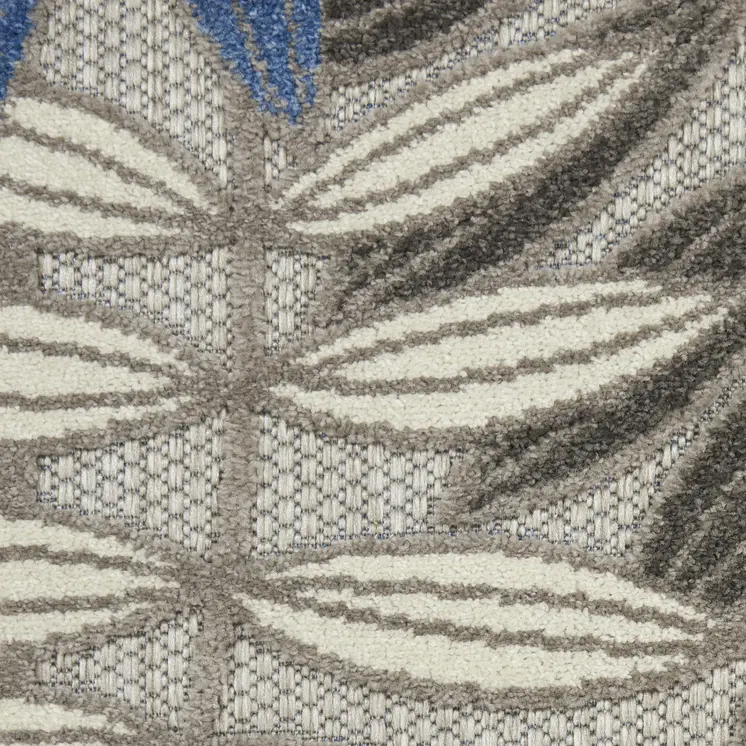 8' X 11' Blue And Gray Floral Indoor Outdoor Area Rug