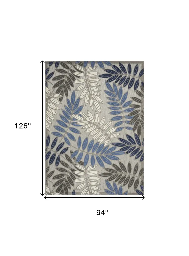 8' X 11' Blue And Gray Floral Indoor Outdoor Area Rug