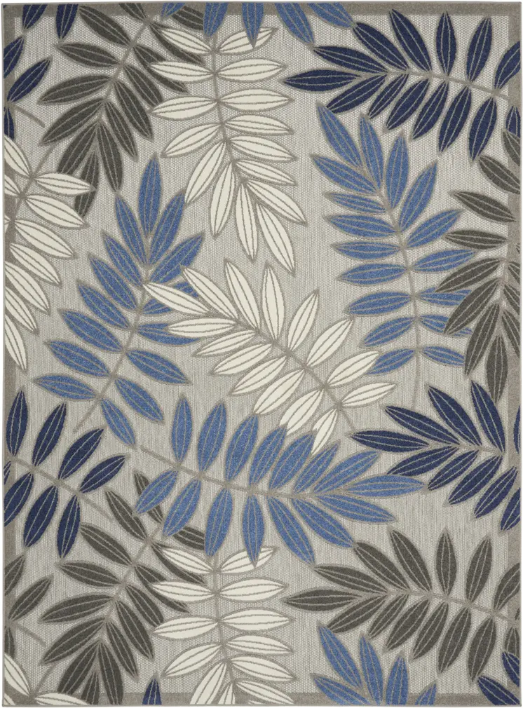 8' X 11' Blue And Gray Floral Indoor Outdoor Area Rug