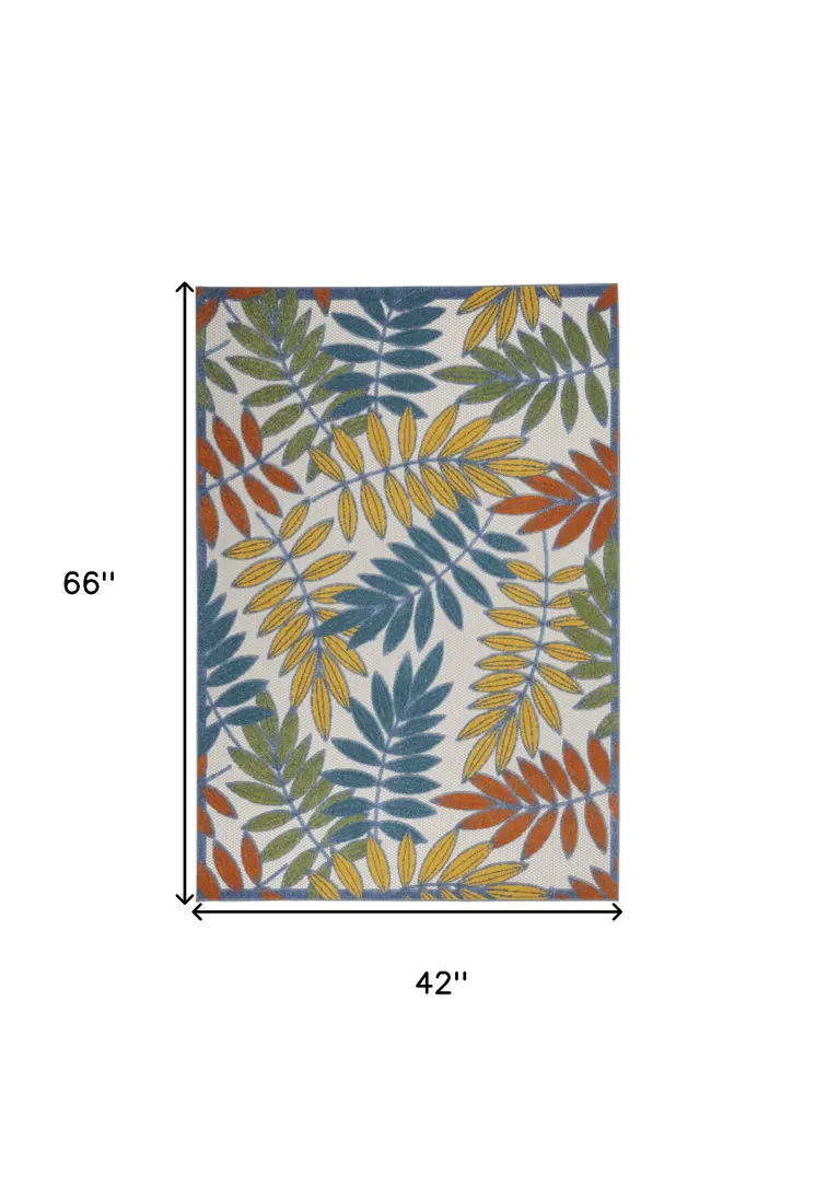 4' X 6' Green And Ivory Floral Indoor Outdoor Area Rug