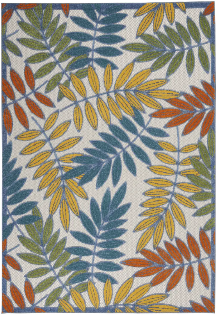 4' X 6' Green And Ivory Floral Indoor Outdoor Area Rug