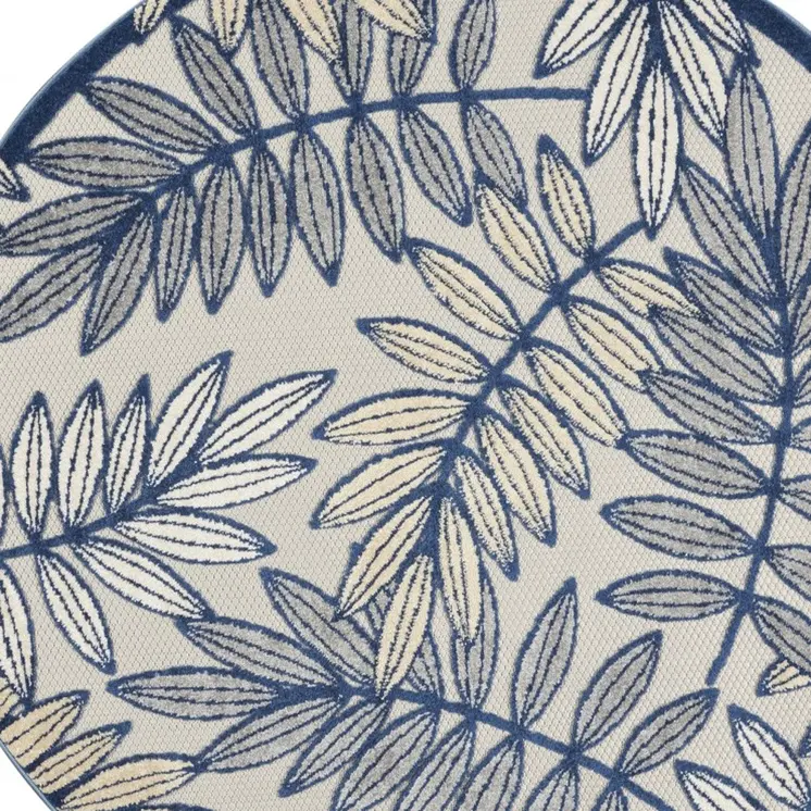 5' Ivory And Blue Round Floral Indoor Outdoor Area Rug