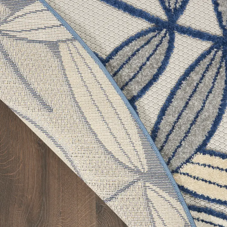 5' Ivory And Blue Round Floral Indoor Outdoor Area Rug