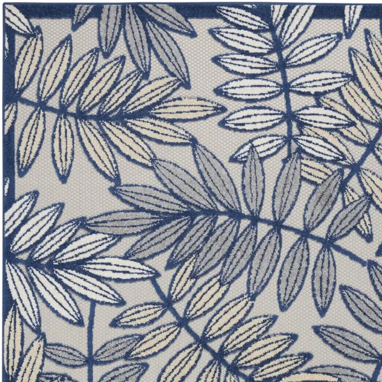 6' X 9' Ivory And Blue Floral Indoor Outdoor Area Rug