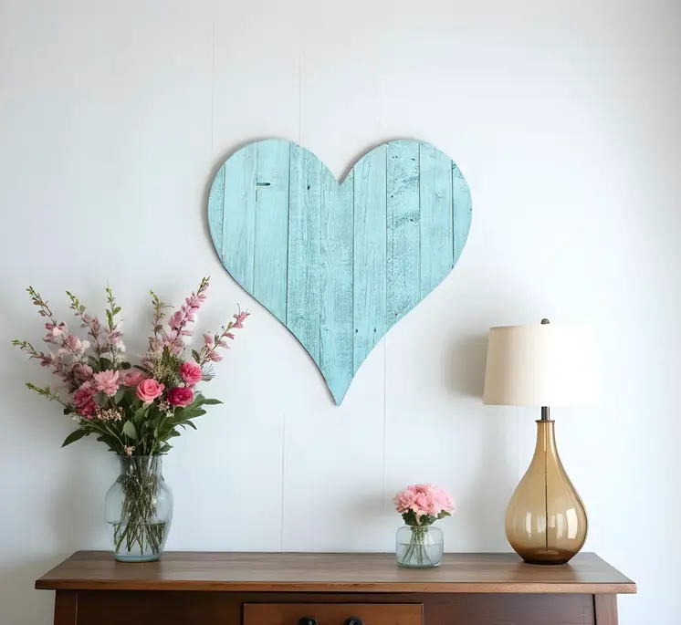 12" Turquoise Reclaimed Wood Heart Wall Decor