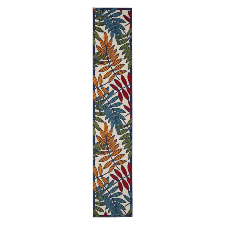 12' Ivory And Blue Floral Indoor Outdoor Runner Rug