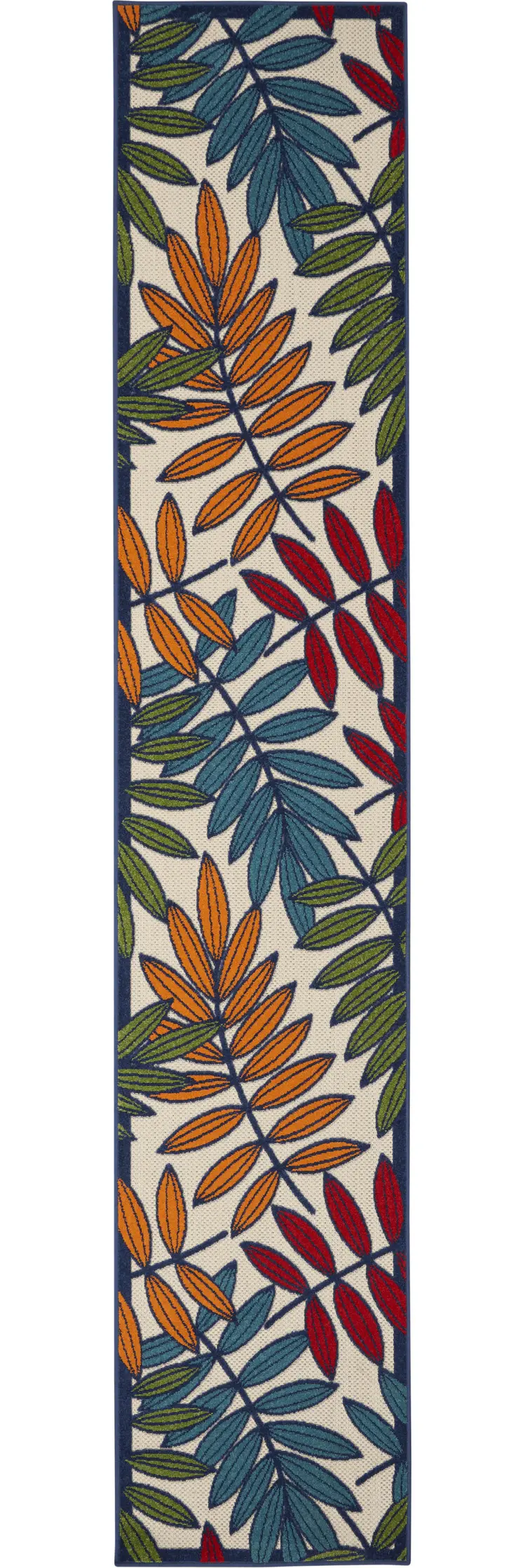 12' Ivory And Blue Floral Indoor Outdoor Runner Rug