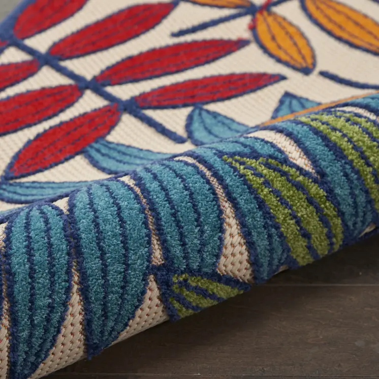 8' Ivory And Blue Floral Indoor Outdoor Area Rug