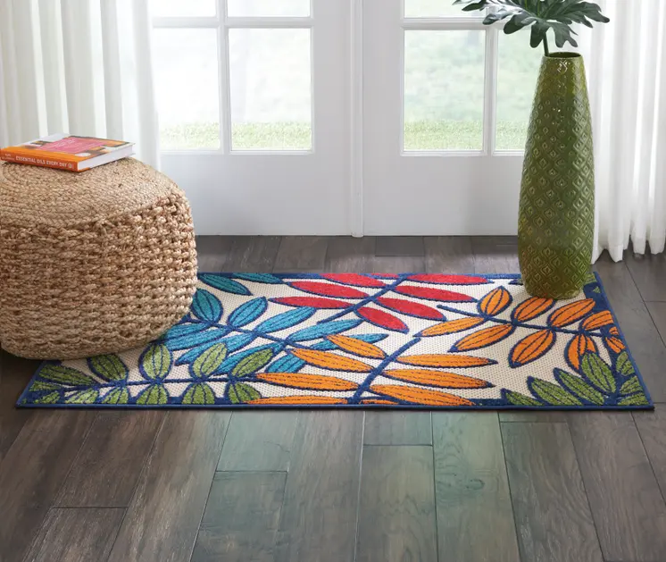 3' X 4' Ivory And Blue Floral Indoor Outdoor Area Rug