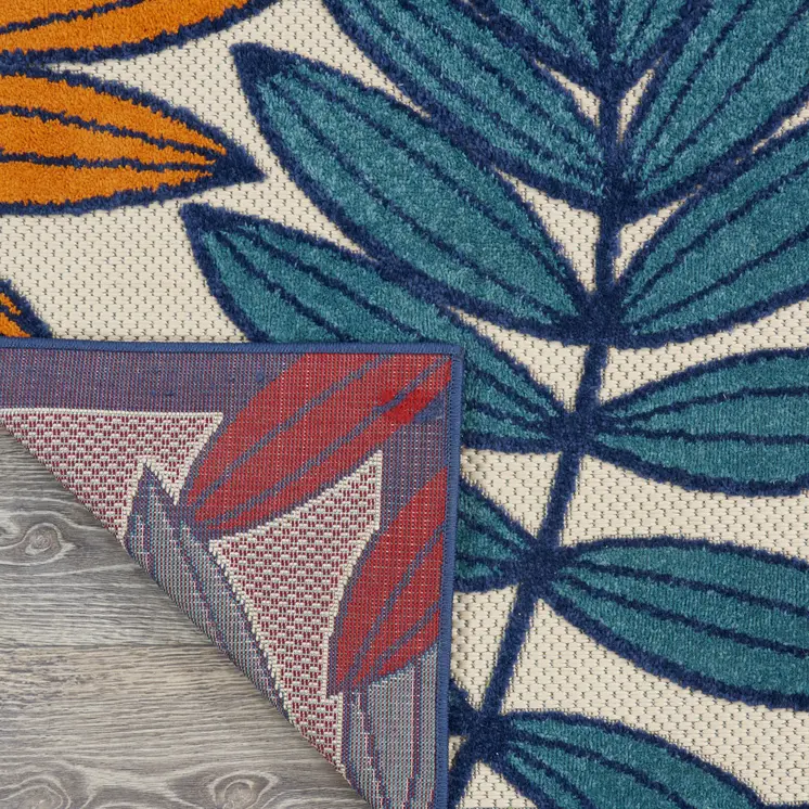 6' X 9' Ivory And Blue Floral Indoor Outdoor Area Rug