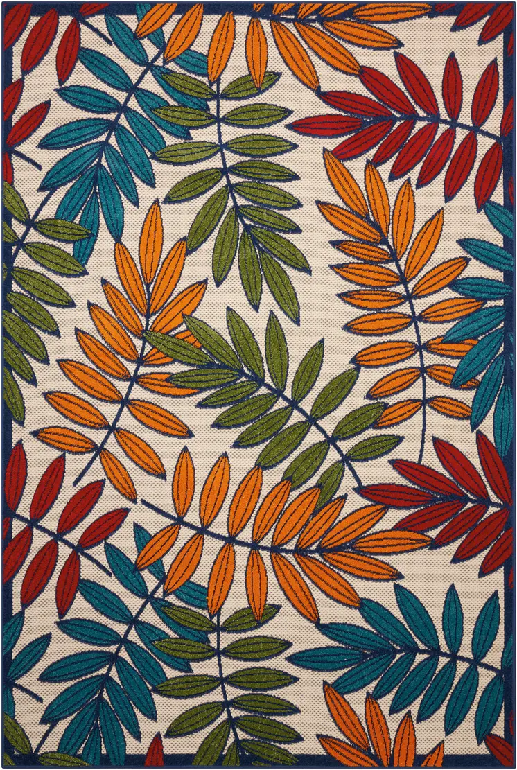 6' X 9' Ivory And Blue Floral Indoor Outdoor Area Rug