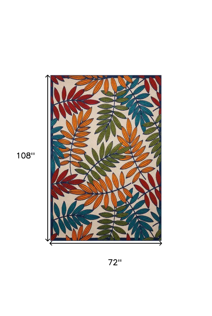 6' X 9' Ivory And Blue Floral Indoor Outdoor Area Rug