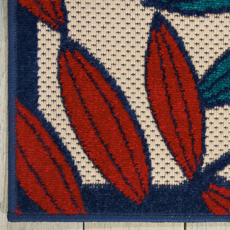 6' X 9' Ivory And Blue Floral Indoor Outdoor Area Rug