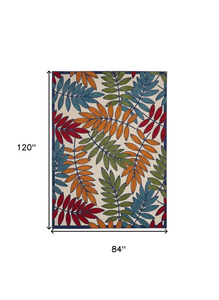 7' X 10' Ivory And Blue Floral Indoor Outdoor Area Rug