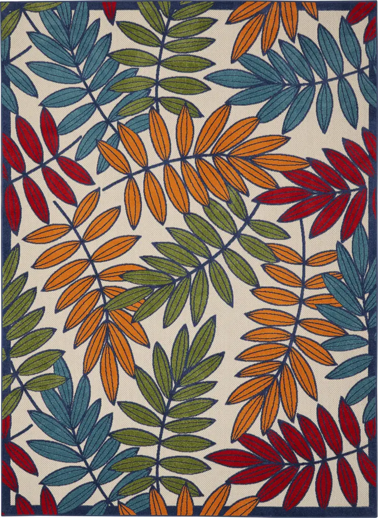 8' X 11' Ivory And Blue Floral Indoor Outdoor Area Rug