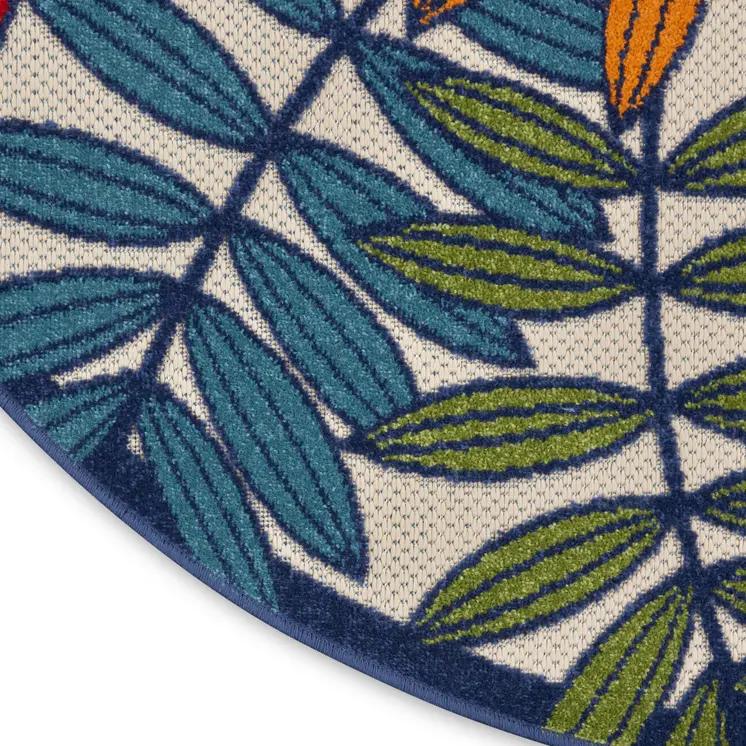 8' Ivory And Blue Round Floral Indoor Outdoor Area Rug